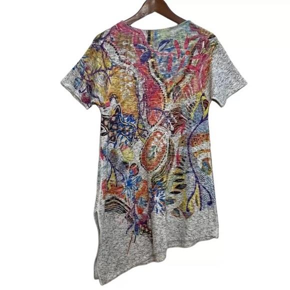 Inoah Top Womens Medium Short Sleeve Knit Tunic Abstract Wearable Art - Picture 2 of 10